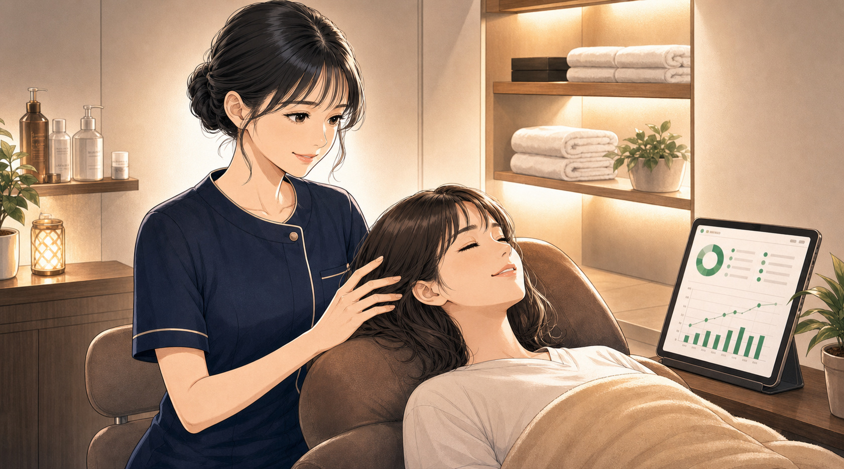 ドライヘッドスパサロンのカラー漫画キービジュアル